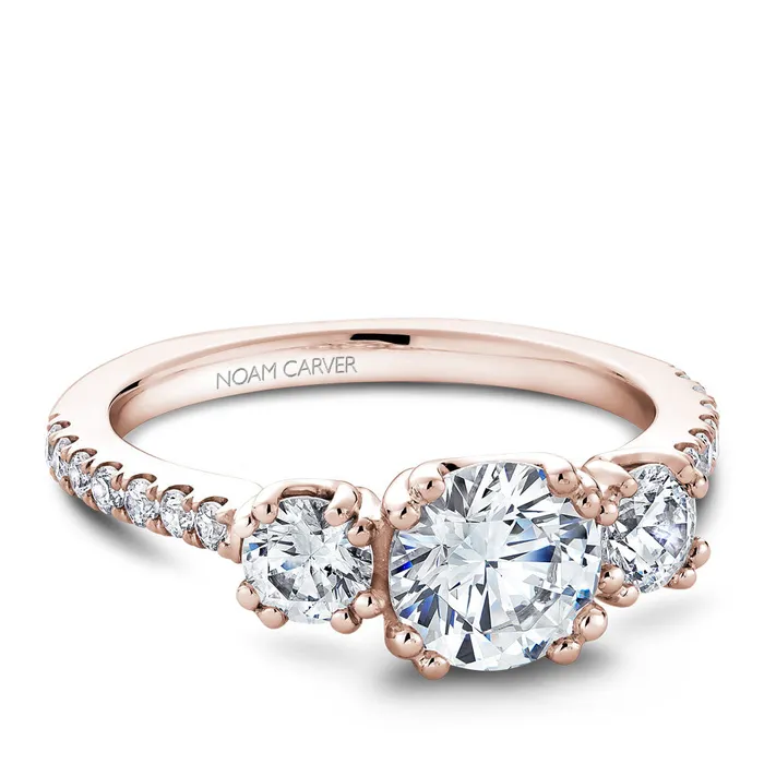 International Diamond Center Noam Carver Rose Gold 3Stone Diamond Engagement Ring Setting 073 CTW Rings