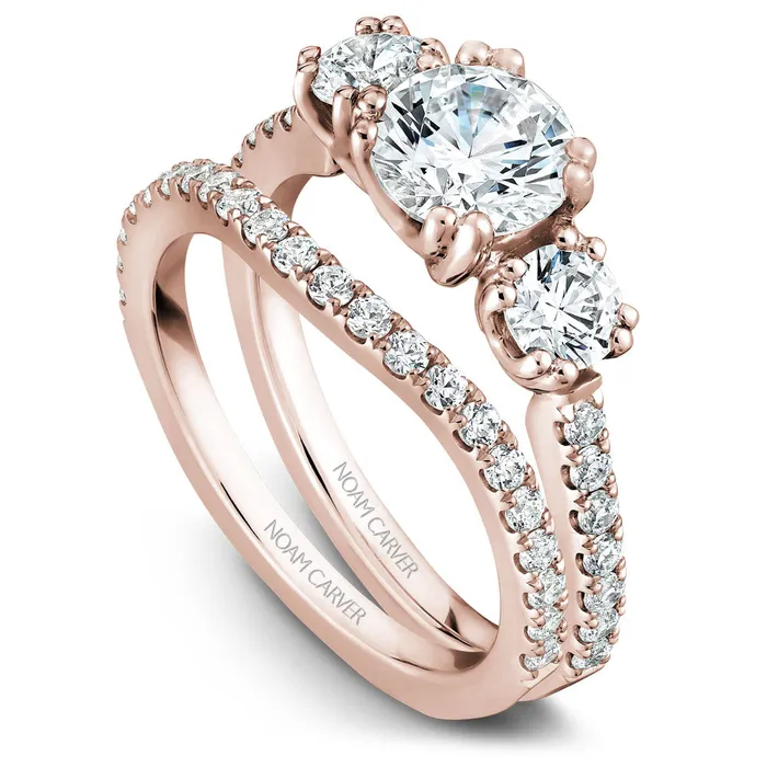 International Diamond Center Noam Carver Rose Gold 3Stone Diamond Engagement Ring Setting 073 CTW Rings