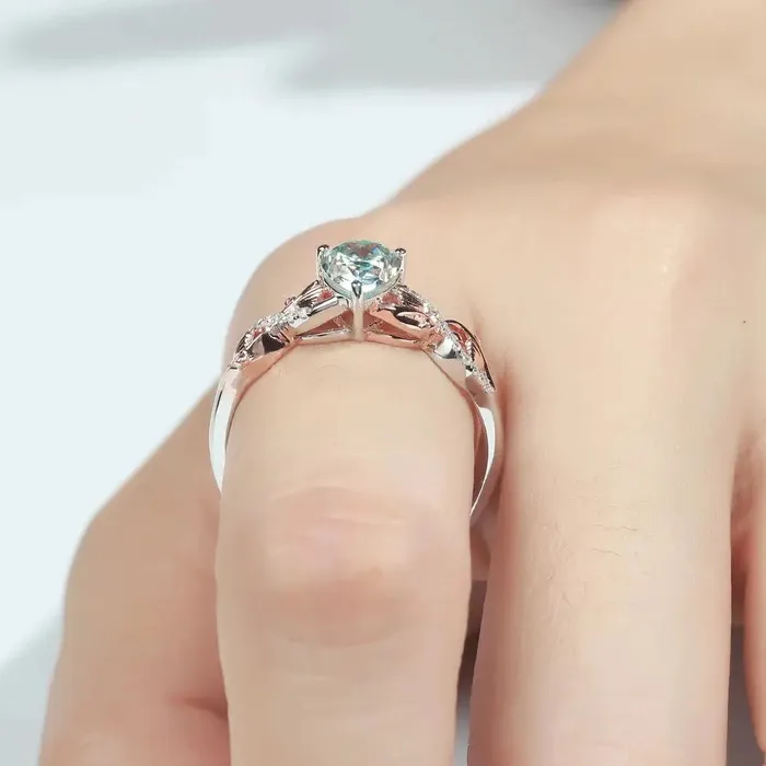 Luxus Moissanite Rings White And Rose Gold Blue Pear Cut Moissanite Engagement Ring 1ct