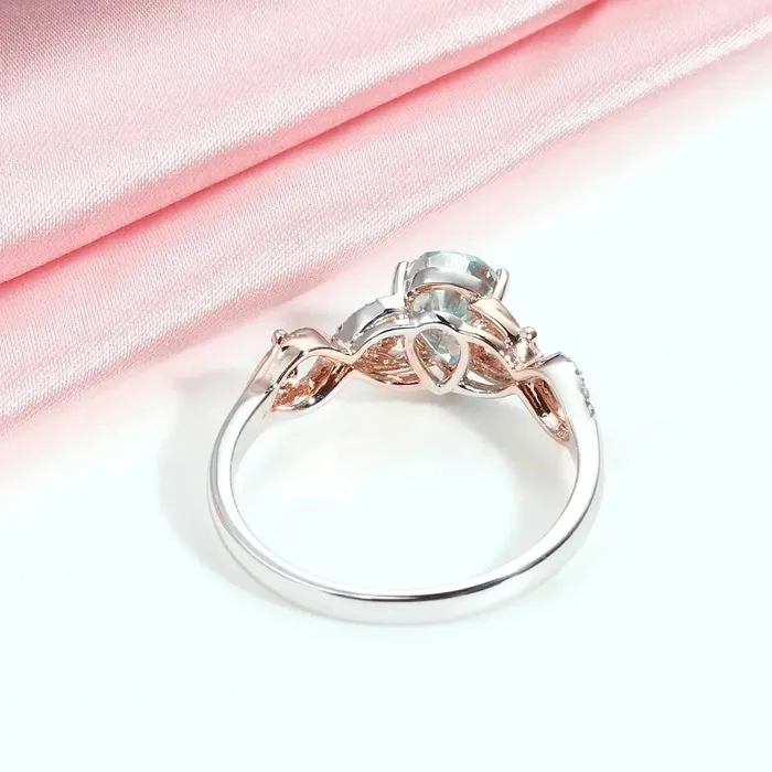 Luxus Moissanite Rings White And Rose Gold Blue Pear Cut Moissanite Engagement Ring 1ct