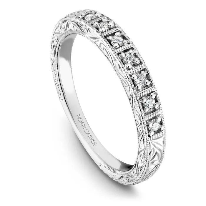 Noam Carver White Gold Milgrain and Carved Shank Diamond Engagement Ring Setting 014 CTW International Diamond Center Rings