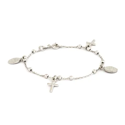 Rings vendorunknown Sterling Silver Religious Alternating Miraculous Mary Medal and Cross Charms Rings vendorunknown Sterling Silver Religious Alternating Miraculous Mary Medal and Cross Charms