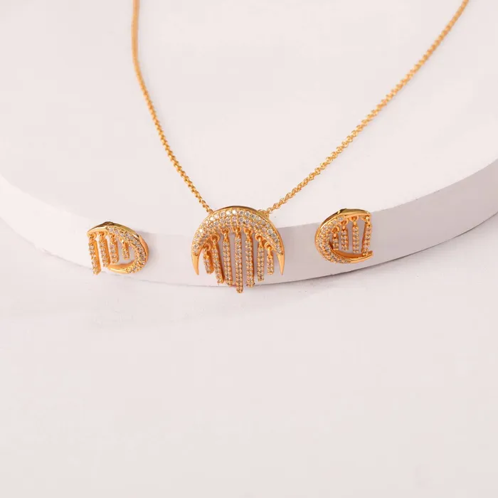 SILVER Necklaces Moonlight CZ Charm Delicate Silver Necklace Set