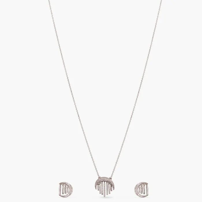 SILVER Necklaces Moonlight CZ Charm Delicate Silver Necklace Set