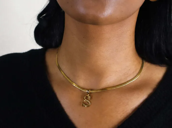VibeSzn Necklaces Herringbone Block Letter Pendant Necklace