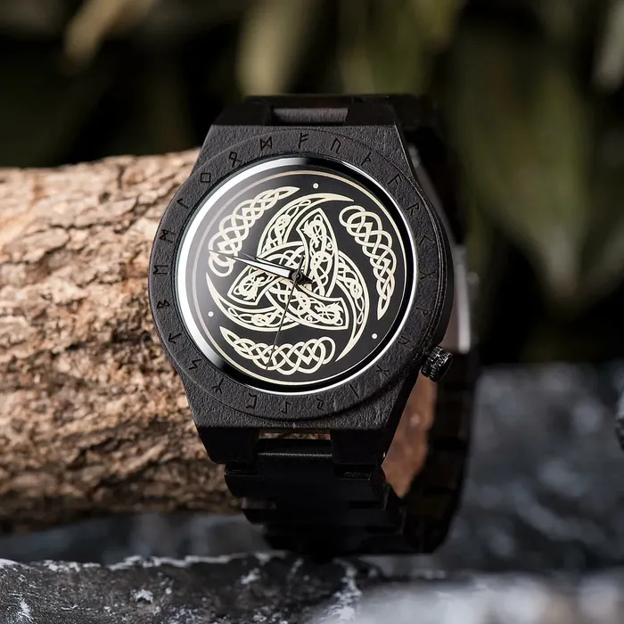 Wooden Viking Watch Featuring Odins Triskelion VikingStore Watches