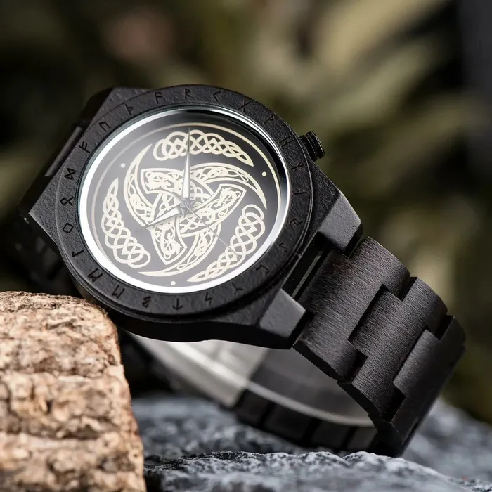 Wooden Viking Watch Featuring Odins Triskelion VikingStore Watches