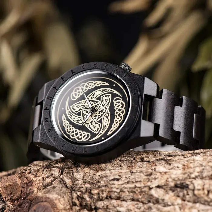 Wooden Viking Watch Featuring Odins Triskelion VikingStore Watches