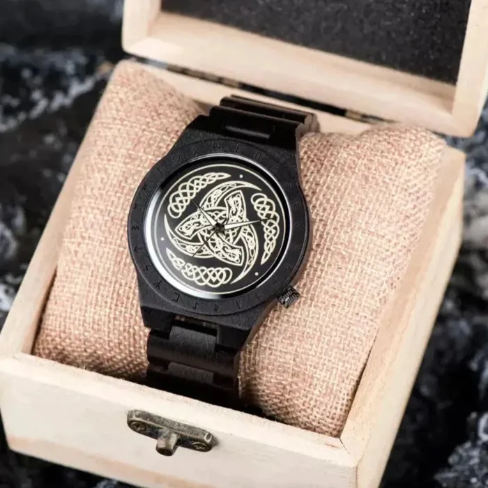 Wooden Viking Watch Featuring Odins Triskelion VikingStore Watches