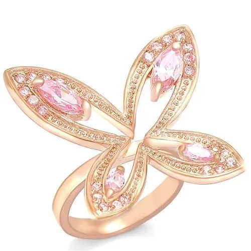 0W381 Rose Gold Brass Ring with AAA Grade CZ in Rose Alamode Rings