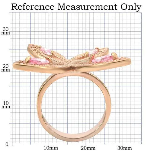 0W381 Rose Gold Brass Ring with AAA Grade CZ in Rose Alamode Rings