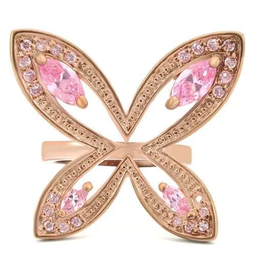 0W381 Rose Gold Brass Ring with AAA Grade CZ in Rose Alamode Rings