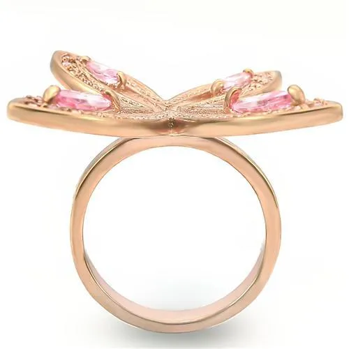 0W381 Rose Gold Brass Ring with AAA Grade CZ in Rose Alamode Rings