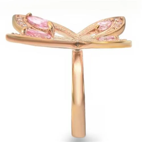 0W381 Rose Gold Brass Ring with AAA Grade CZ in Rose Alamode Rings