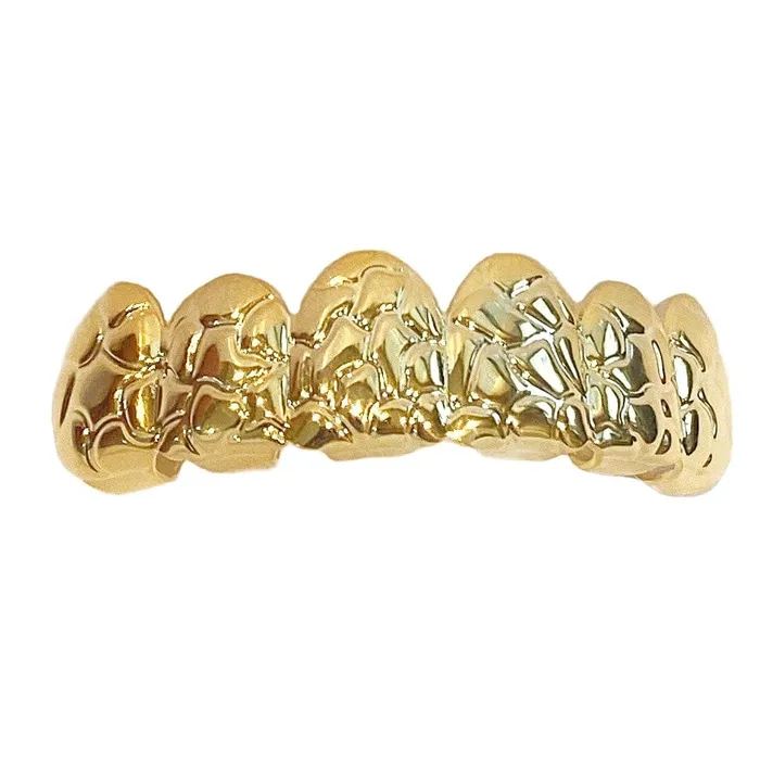 14k Gold Plated Deep Nugget Cut Grillz Top Six Teeth Grills Sungshin Metal Earrings 14k Gold Plated Deep Nugget Cut Grillz Top Six Teeth Grills Sungshin Metal Earrings