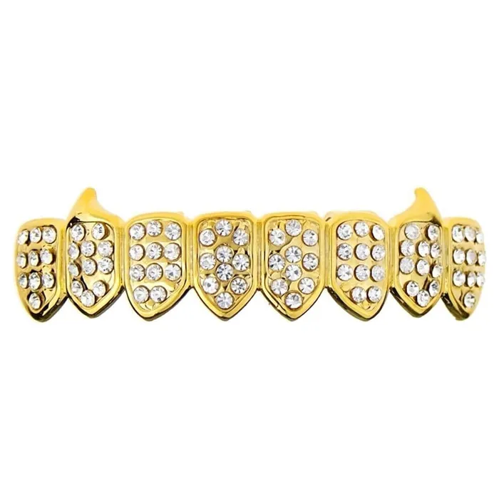 14K Gold Plated Iced Eight Bottom Teeth Vampire Fangs Grillz Bling Cartel Admin PreStyled Sets 14K Gold Plated Iced Eight Bottom Teeth Vampire Fangs Grillz Bling Cartel Admin PreStyled Sets