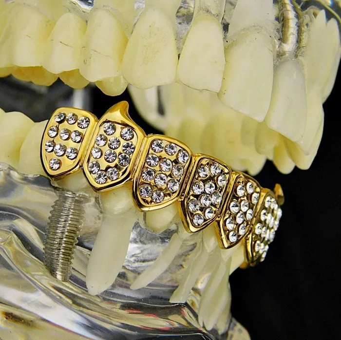 14K Gold Plated Iced Eight Bottom Teeth Vampire Fangs Grillz Bling Cartel Admin PreStyled Sets