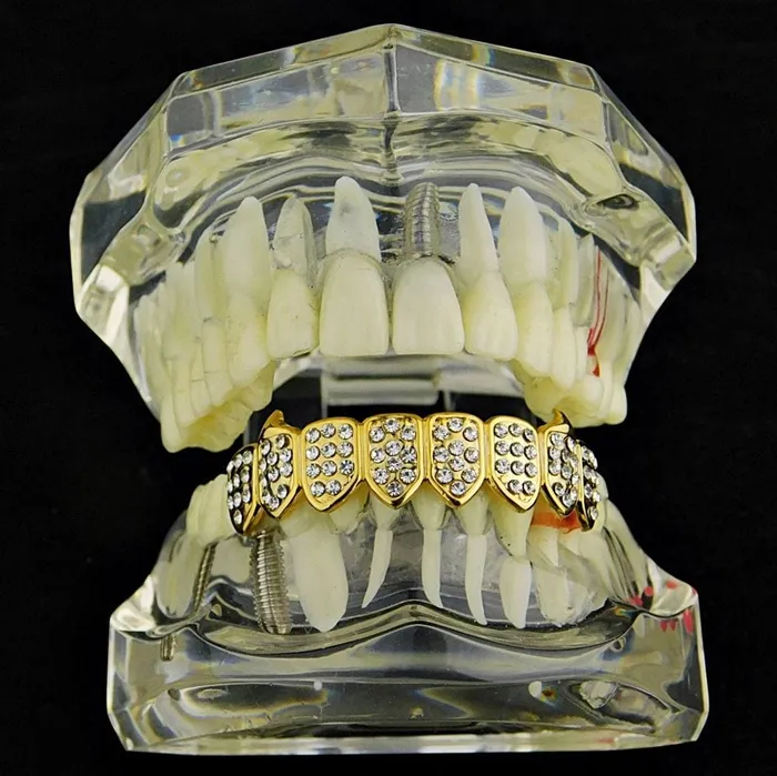 14K Gold Plated Iced Eight Bottom Teeth Vampire Fangs Grillz Bling Cartel Admin PreStyled Sets