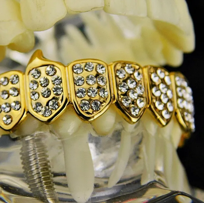 14K Gold Plated Iced Eight Bottom Teeth Vampire Fangs Grillz Bling Cartel Admin PreStyled Sets