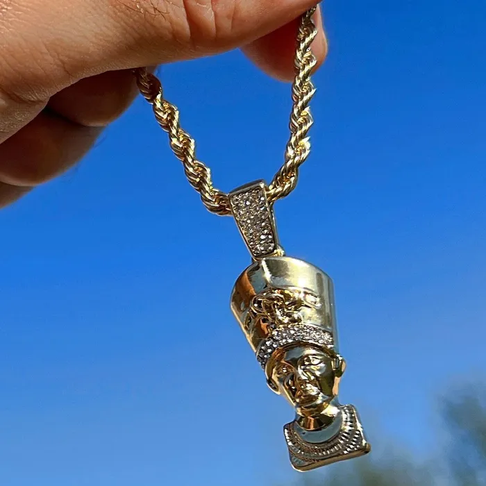 14K Gold Plated Queen Nefertiti Iced Rope Chain Necklace 24 Bling Cartel Necklaces 14K Gold Plated Queen Nefertiti Iced Rope Chain Necklace 24 Bling Cartel Necklaces