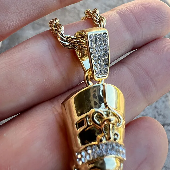 14K Gold Plated Queen Nefertiti Iced Rope Chain Necklace 24 Bling Cartel Necklaces