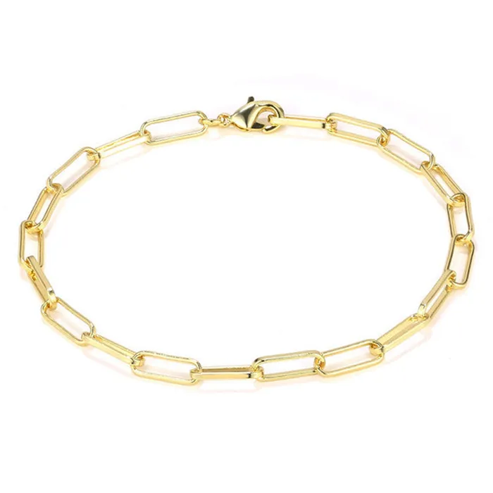 14K Solid Gold 34mm Paper Clip Link Bracelet VVS Jewelry Bracelets