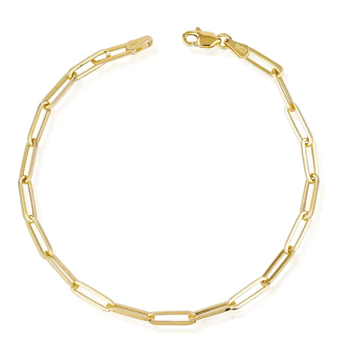 14K Solid Gold 34mm Paper Clip Link Bracelet VVS Jewelry Bracelets