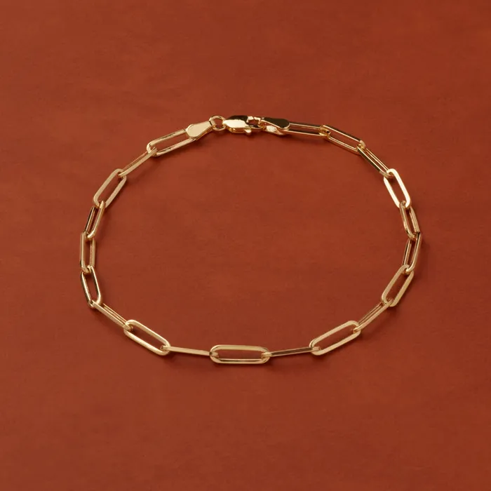 14K Solid Gold 34mm Paper Clip Link Bracelet VVS Jewelry Bracelets