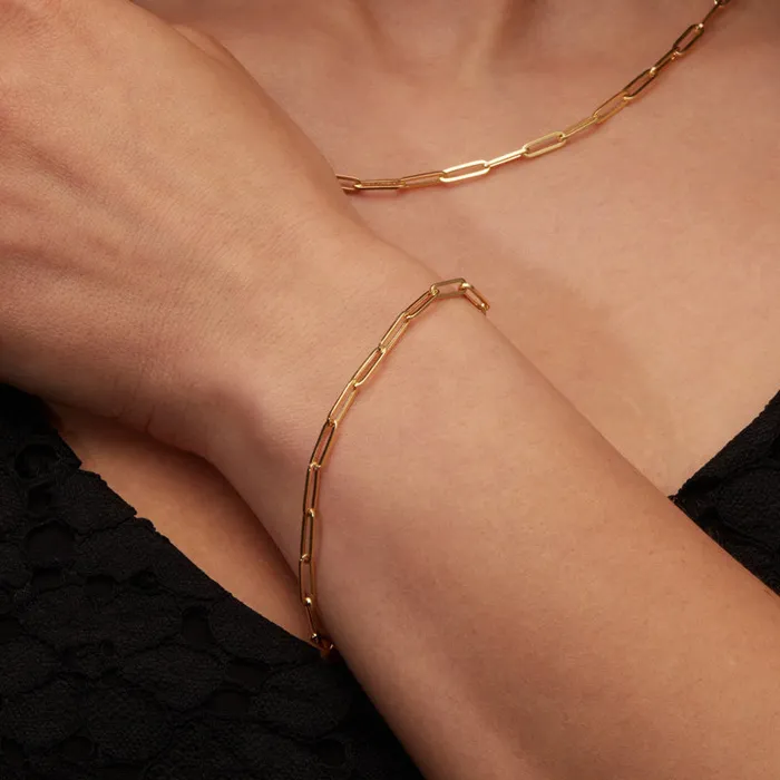 14K Solid Gold 34mm Paper Clip Link Bracelet VVS Jewelry Bracelets