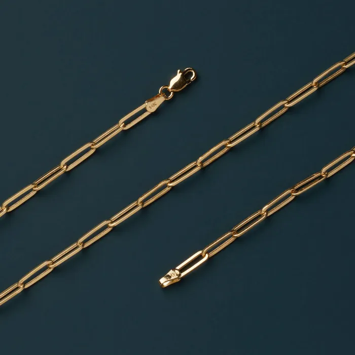 14K Solid Gold 34mm Paper Clip Link Bracelet VVS Jewelry Bracelets