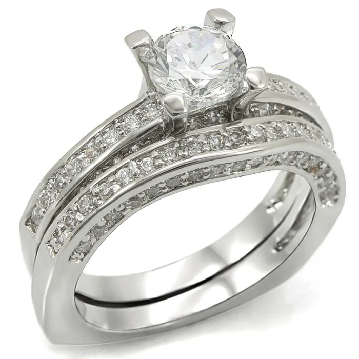 1W004 Rhodium Brass Ring with AAA Grade CZ in Clear Alamode Rings
