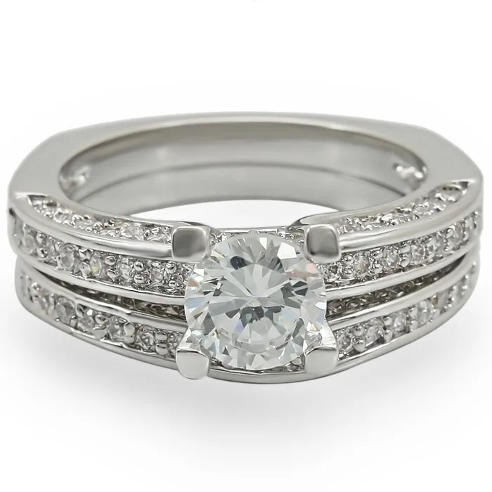 1W004 Rhodium Brass Ring with AAA Grade CZ in Clear Alamode Rings