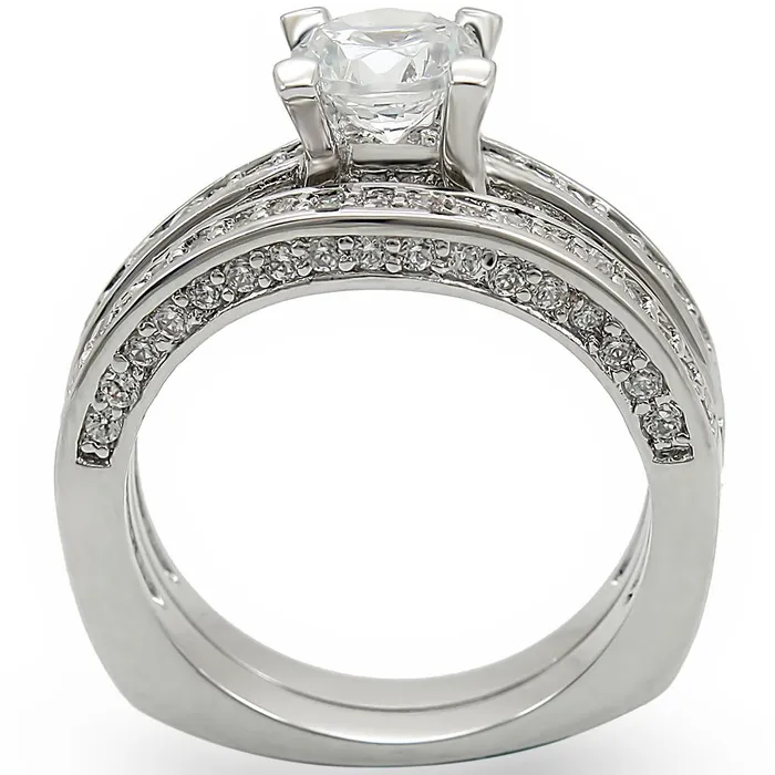 1W004 Rhodium Brass Ring with AAA Grade CZ in Clear Alamode Rings