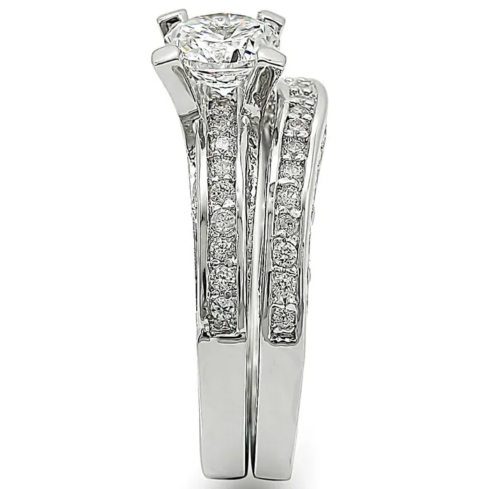 1W004 Rhodium Brass Ring with AAA Grade CZ in Clear Alamode Rings