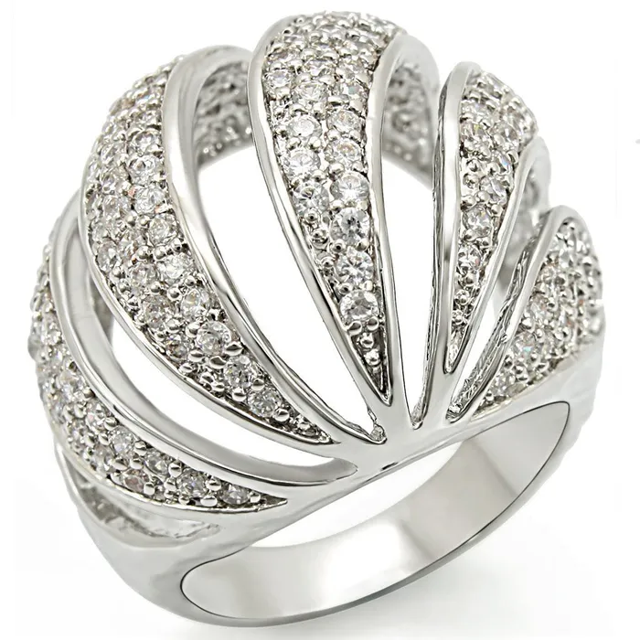 1W019 Rhodium Brass Ring with AAA Grade CZ in Clear Alamode Rings