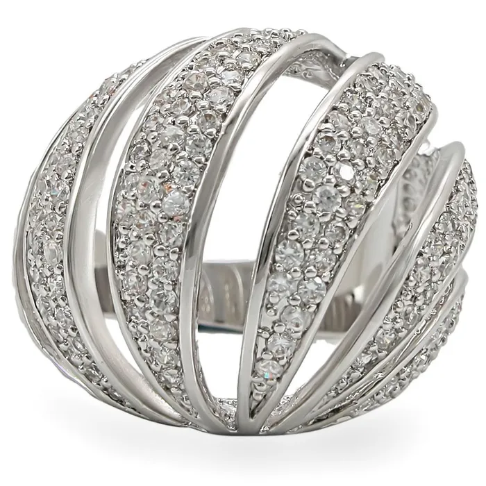 1W019 Rhodium Brass Ring with AAA Grade CZ in Clear Alamode Rings