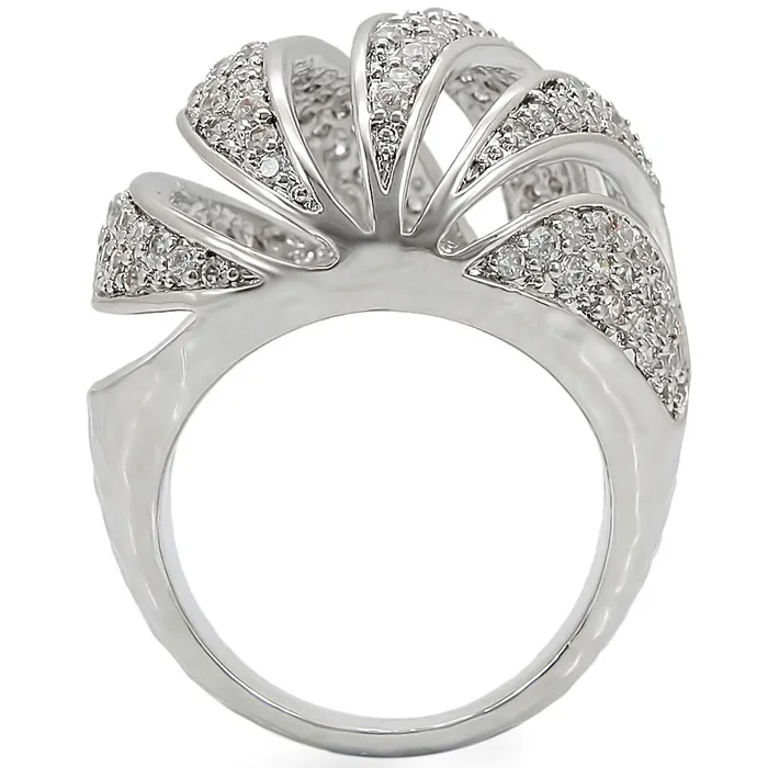 1W019 Rhodium Brass Ring with AAA Grade CZ in Clear Alamode Rings