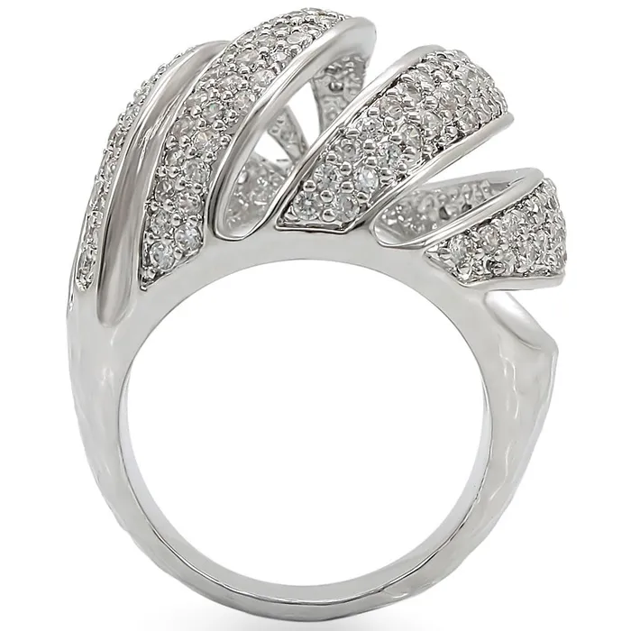 1W019 Rhodium Brass Ring with AAA Grade CZ in Clear Alamode Rings