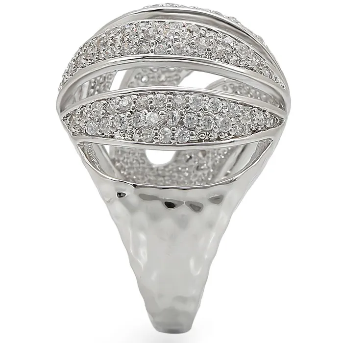 1W019 Rhodium Brass Ring with AAA Grade CZ in Clear Alamode Rings