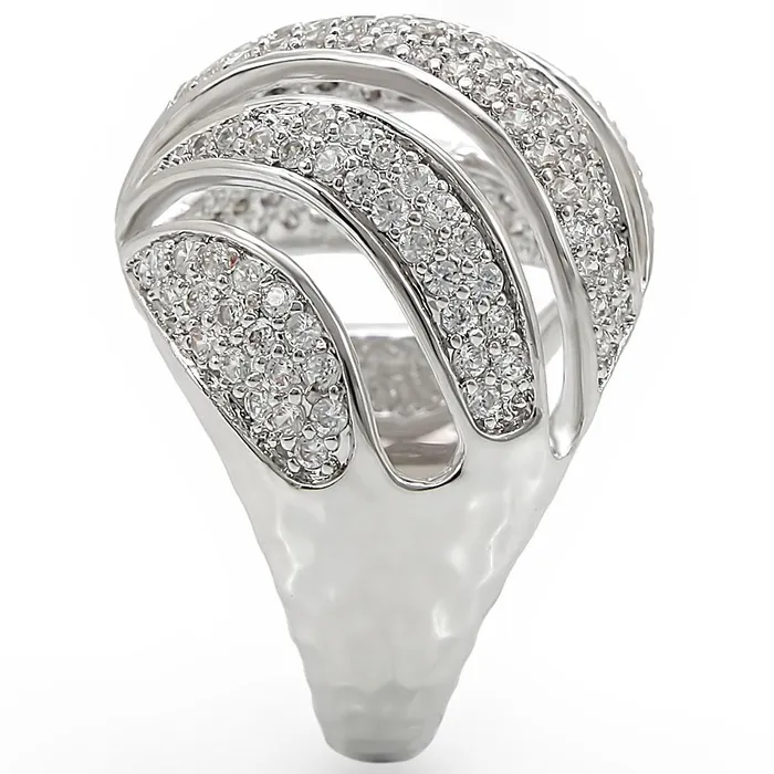 1W019 Rhodium Brass Ring with AAA Grade CZ in Clear Alamode Rings