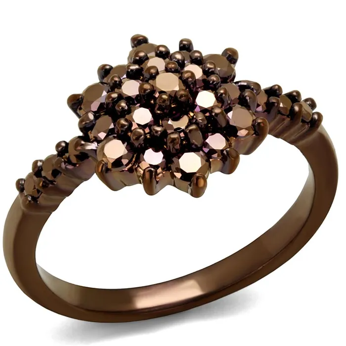3W1188 IP Coffee light Brass Ring with AAA Grade CZ in Light Coffee Alamode Rings 3W1188 IP Coffee light Brass Ring with AAA Grade CZ in Light Coffee Alamode Rings