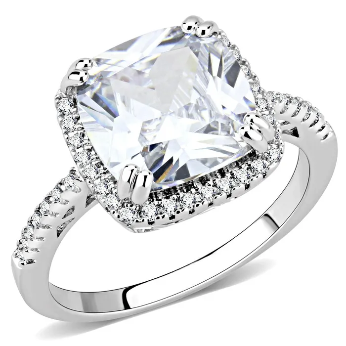 3W1522 Rhodium Brass Ring with AAA Grade CZ in Clear Alamode Rings