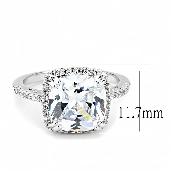 3W1522 Rhodium Brass Ring with AAA Grade CZ in Clear Alamode Rings