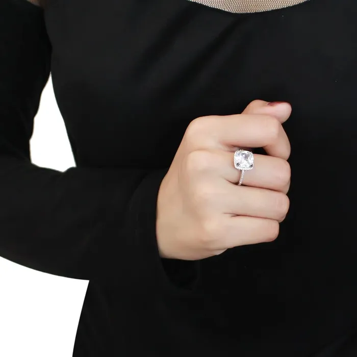 3W1522 Rhodium Brass Ring with AAA Grade CZ in Clear Alamode Rings