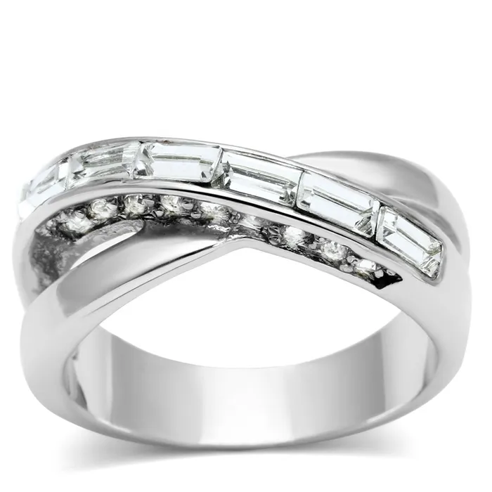 3W269 Rhodium Brass Ring with Top Grade Crystal in Clear Alamode Rings