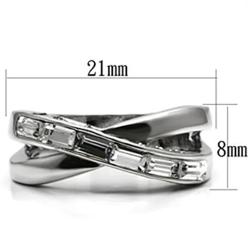 3W269 Rhodium Brass Ring with Top Grade Crystal in Clear Alamode Rings