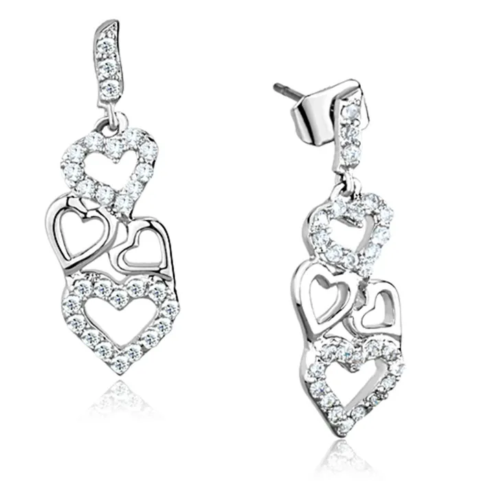 3W640 Rhodium Brass Earrings with AAA Grade CZ in Clear Alamode Earrings