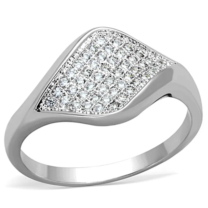 3W726 Rhodium Brass Ring with AAA Grade CZ in Clear Alamode Rings