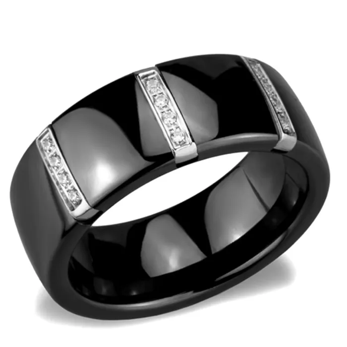 3W956 High polished no plating Stainless Steel Ring with Ceramic in Jet Alamode Rings 3W956 High polished no plating Stainless Steel Ring with Ceramic in Jet Alamode Rings