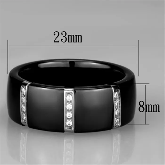 3W956 High polished no plating Stainless Steel Ring with Ceramic in Jet Alamode Rings